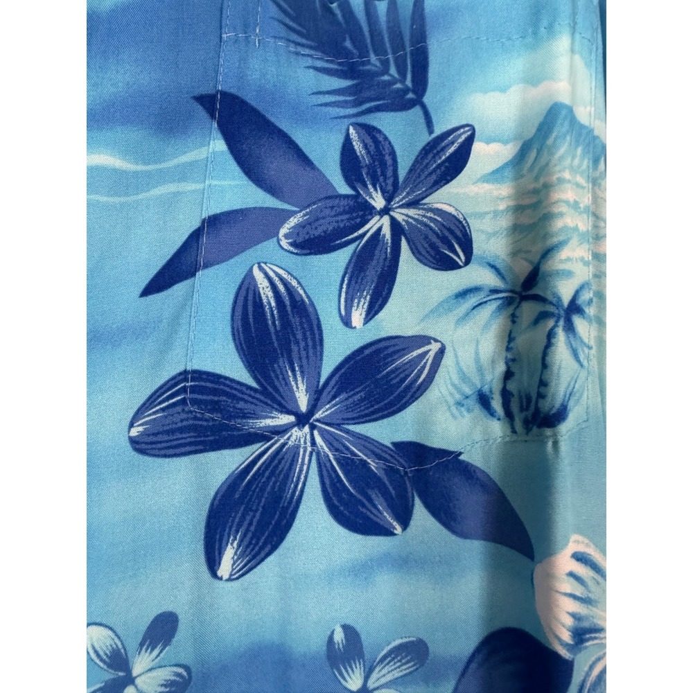 Two Palms Mens Hawaiian Shirt Blue Tropical Floral Palm Trees Mountains size XL - Picture 3 of 9